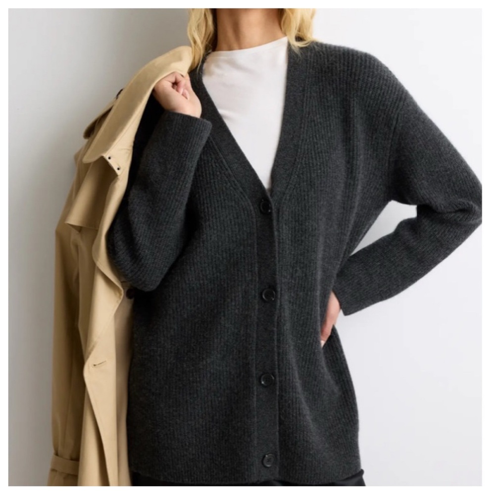 QUINCE Cashmere Oversized Boyfriend Cardigan Sweater LARGE NWT - Picture 2 of 14